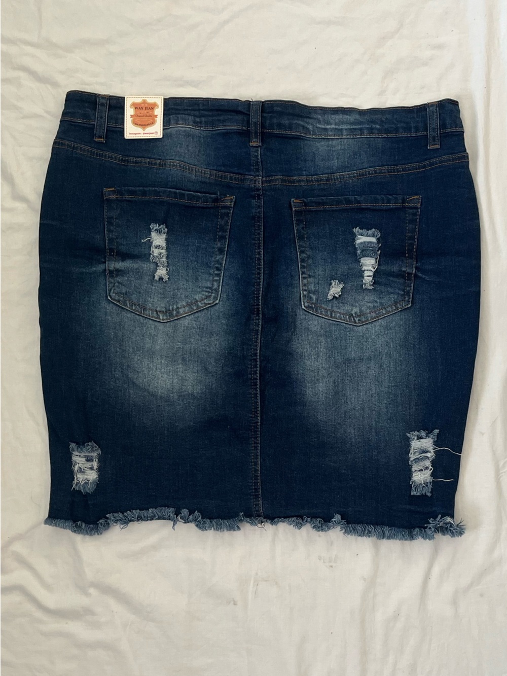 Wax Jean Dark Blue Distressed Asymmetrical Denim Skirt Size XL - Picture 7 of 8